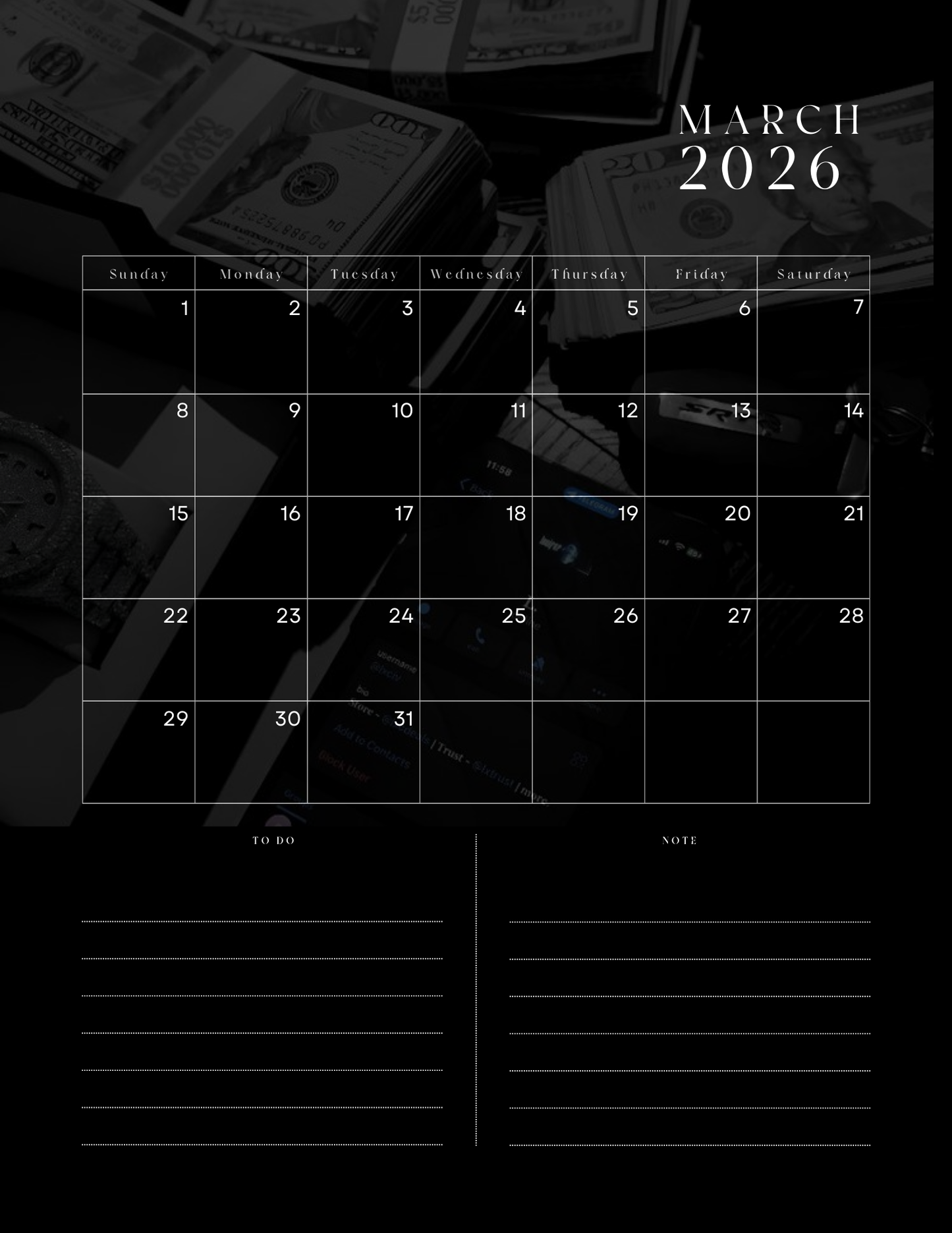 HU$TLER$ 0NLY 2026 Monthly Digital Planner