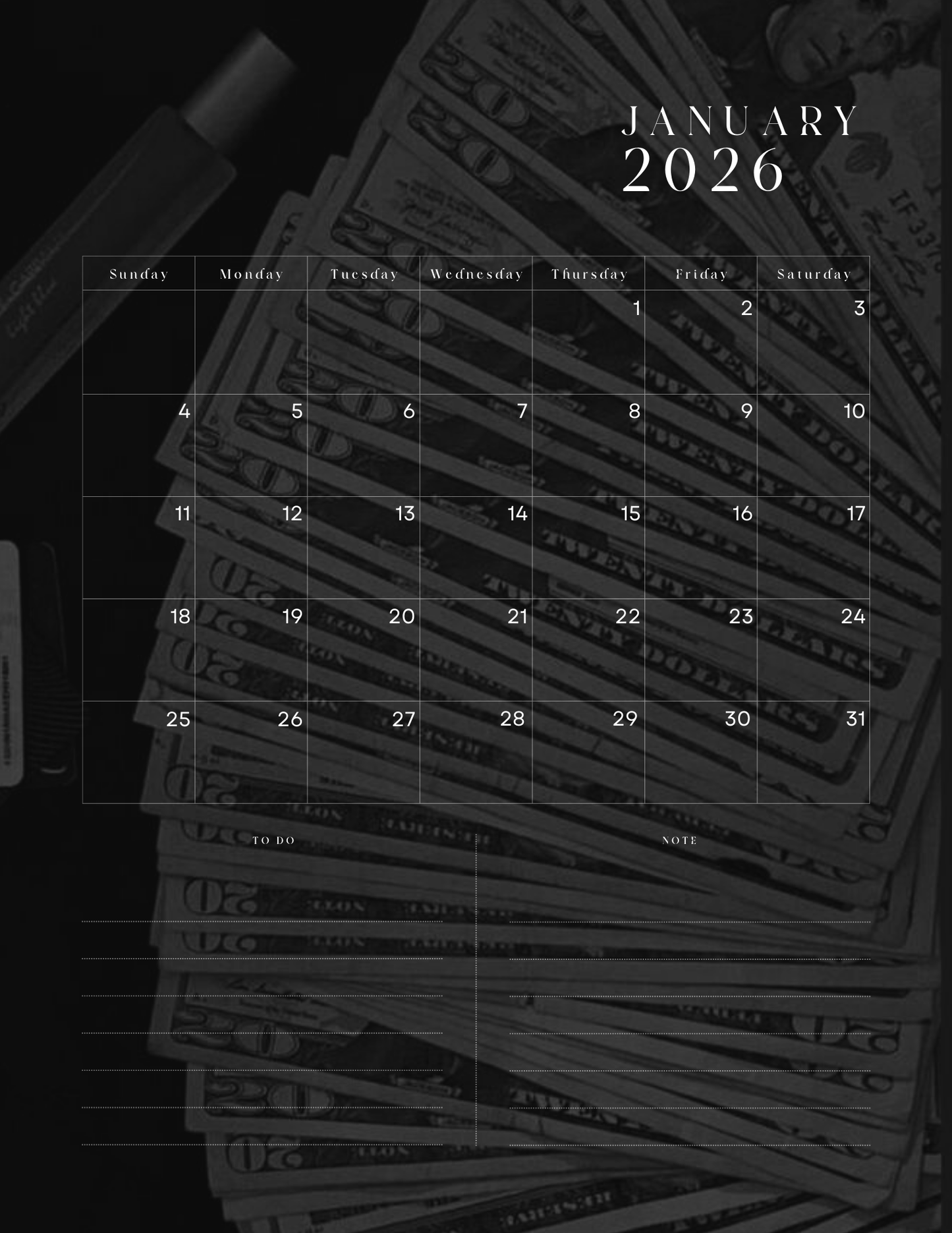 HU$TLER$ 0NLY 2026 Monthly Digital Planner