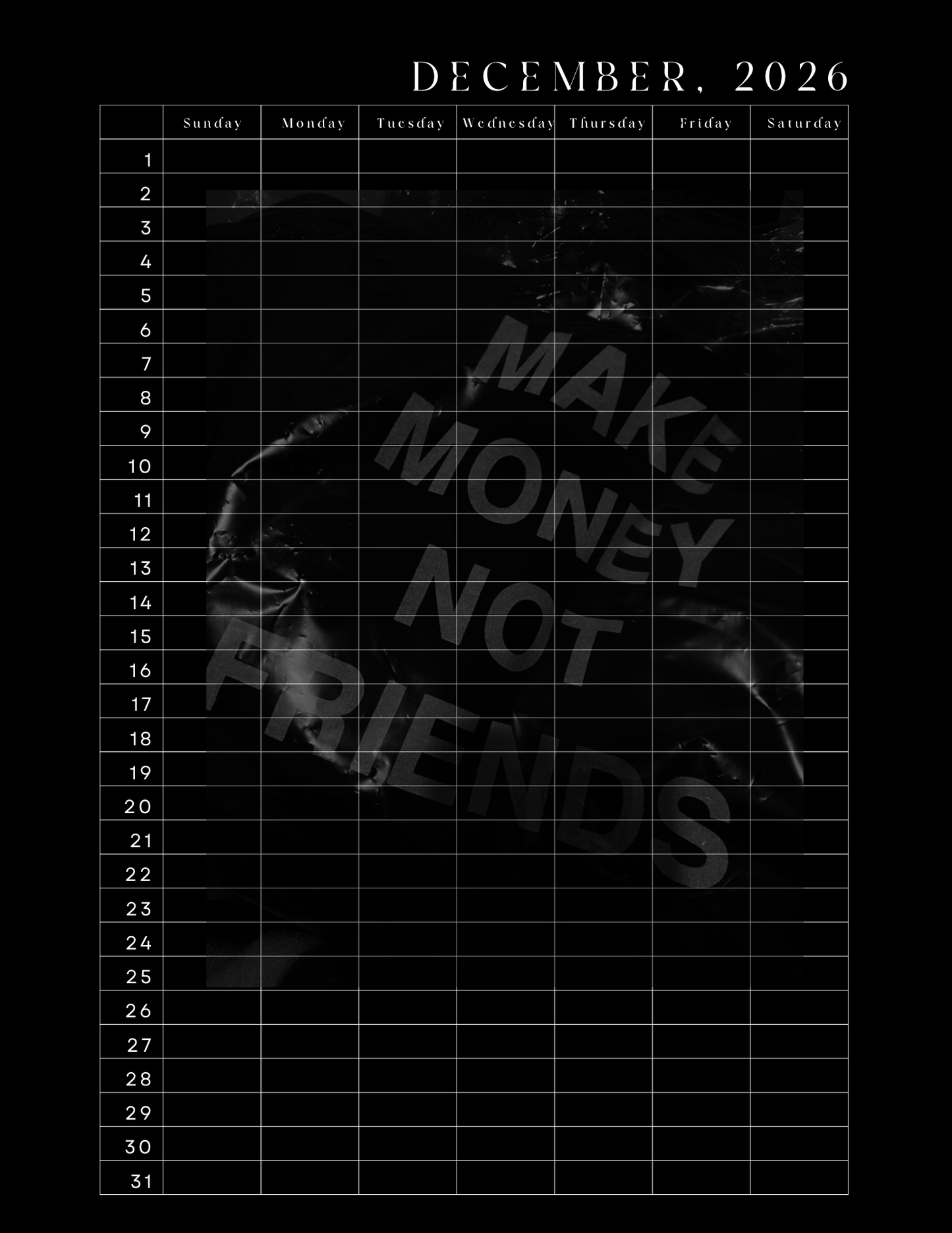 HU$TLER$ 0NLY 2026 Monthly Digital Planner