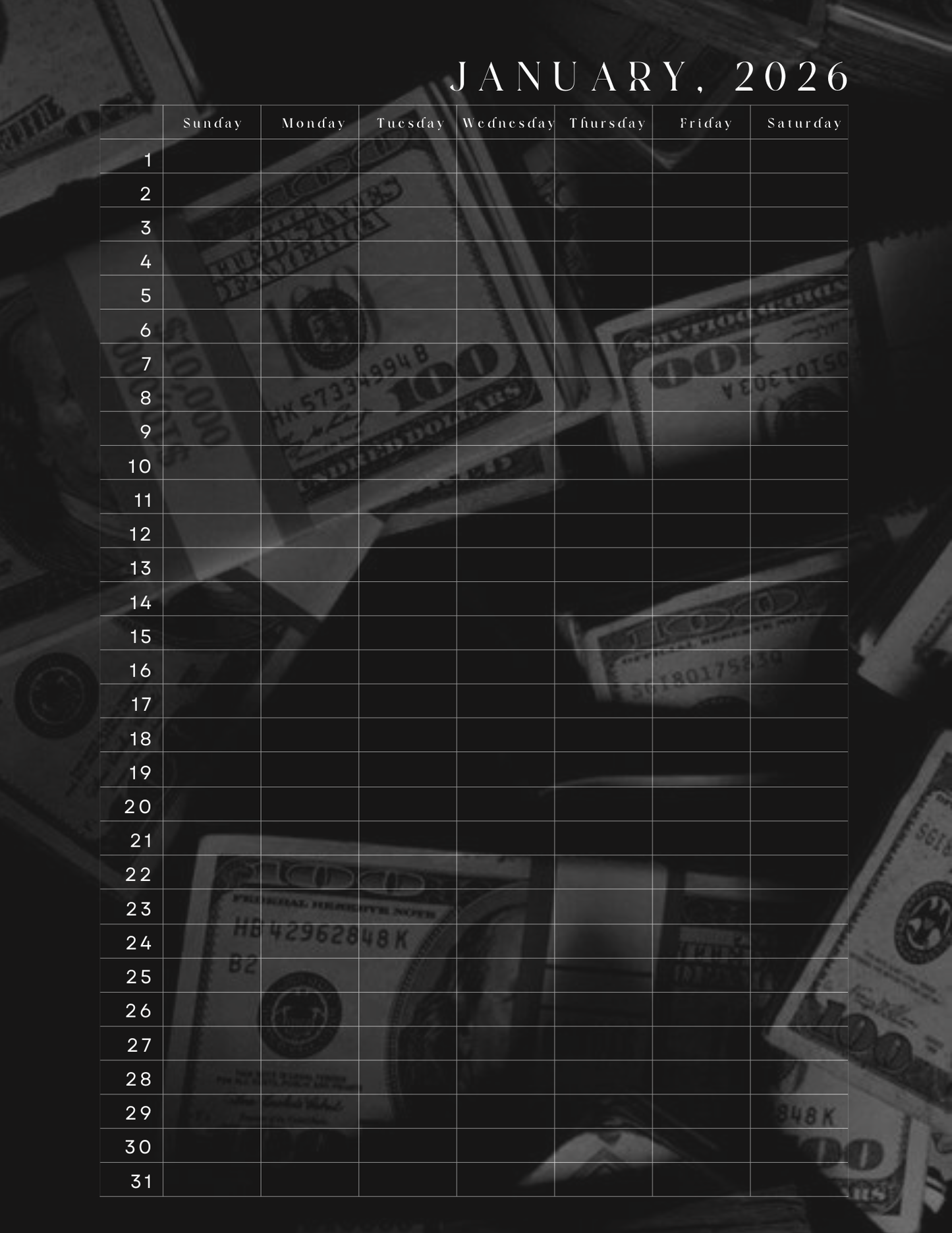 HU$TLER$ 0NLY 2026 Monthly Digital Planner