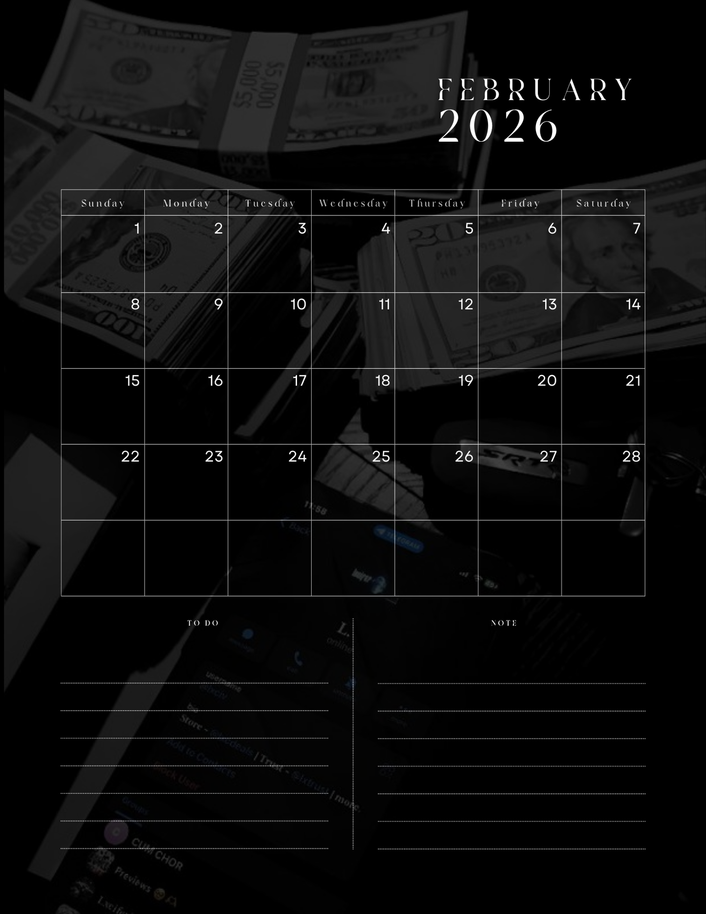 HU$TLER$ 0NLY 2026 Monthly Digital Planner